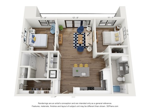 Floor plan for 2 beds, 2 baths, 1064 sqft